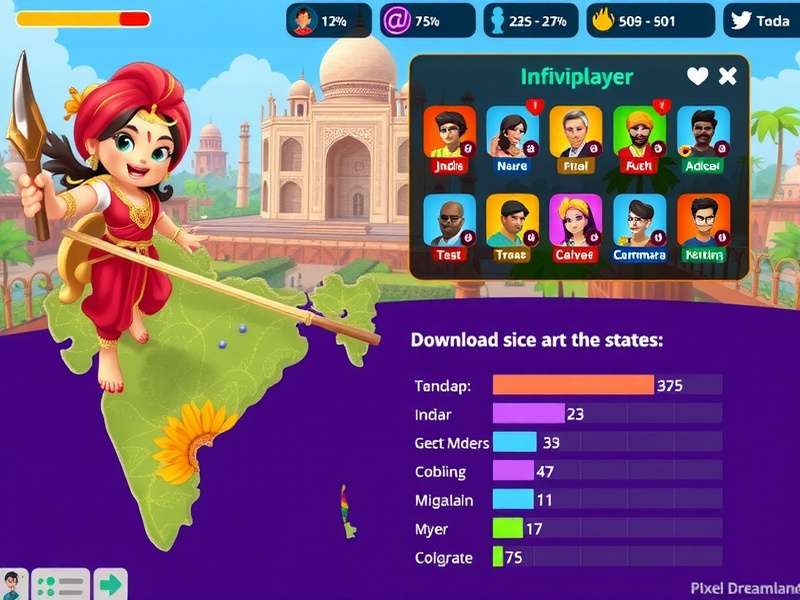 Infographic showing Pixel Dreamland download statistics across Indian states