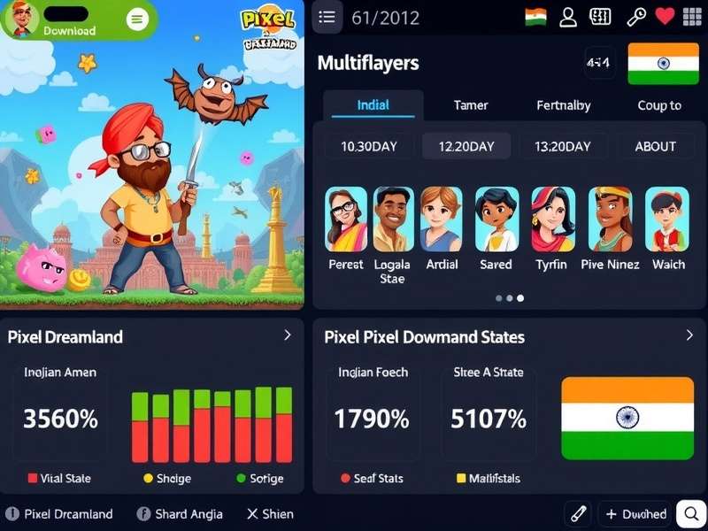 Pixel Dreamland multiplayer interface showing Indian player avatars